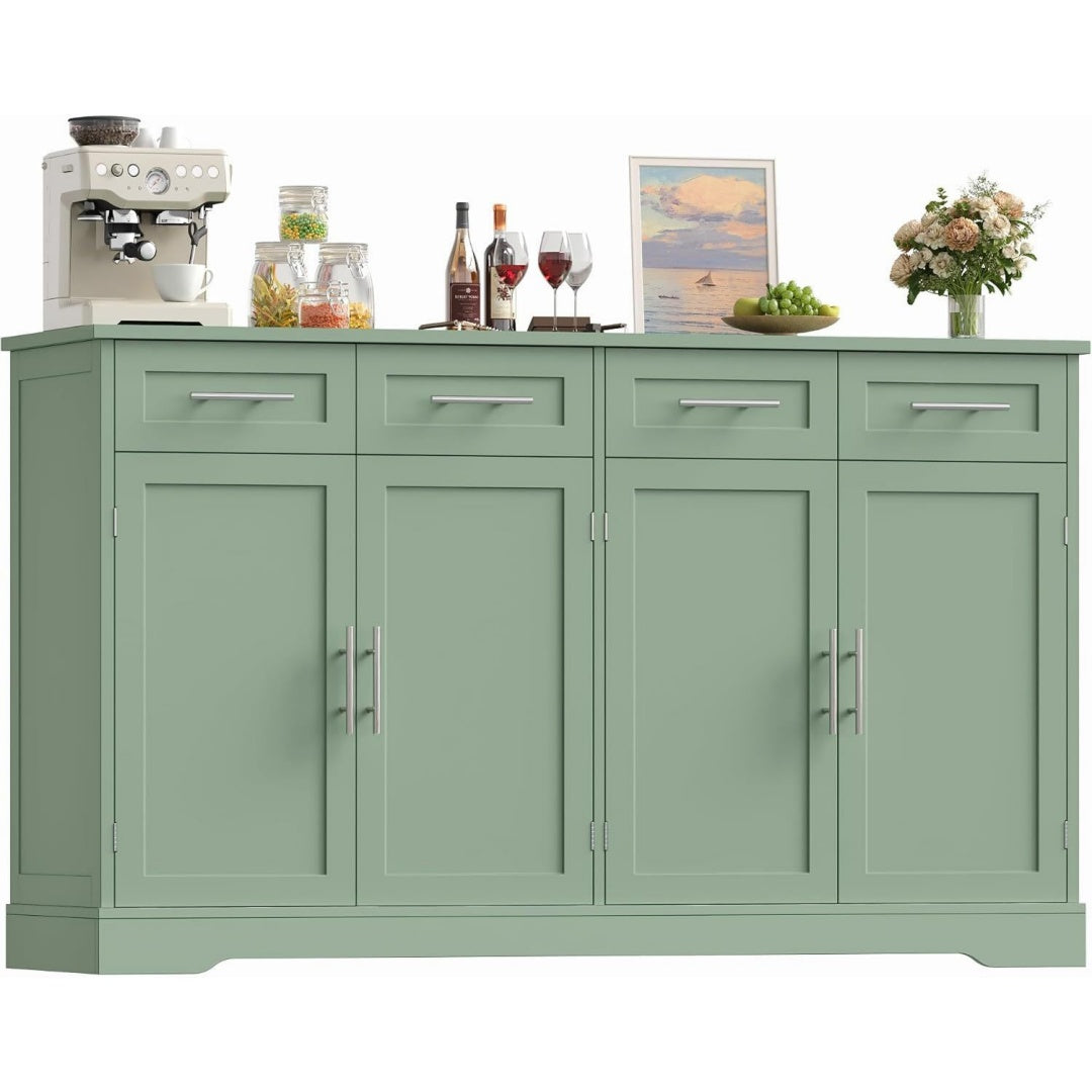Credenze e buffet HOCSOK 150cm Credenza Cucina, Madia Cucina 4 Cassetti 4 Ante, Bianco/Verde