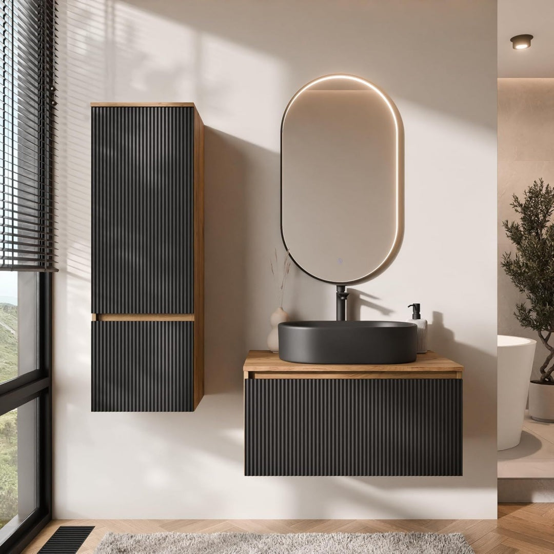 Specchio Set con lavabo da 55 cm, nero