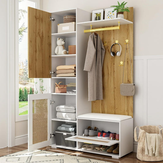 Armadio Moimhear Set appendiabiti, 110 x 38 x 190 cm, armadio con specchio, 5 ganci