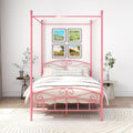 Elegantes rosafarbenes Metall-Himmelbett-Gestell mit Lattenrost, romantisches Ehe- und Doppelbett fuer individuelle Schlafraumgestaltung 120 x 200 cm