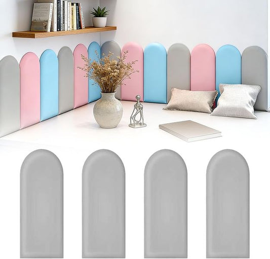Vierteiliges selbstklebendes graues PU-Wandpolster-Set, wasserdichte Wandkissen als zuverlaessiger Wandschutz am Bett 20 x 40 cm