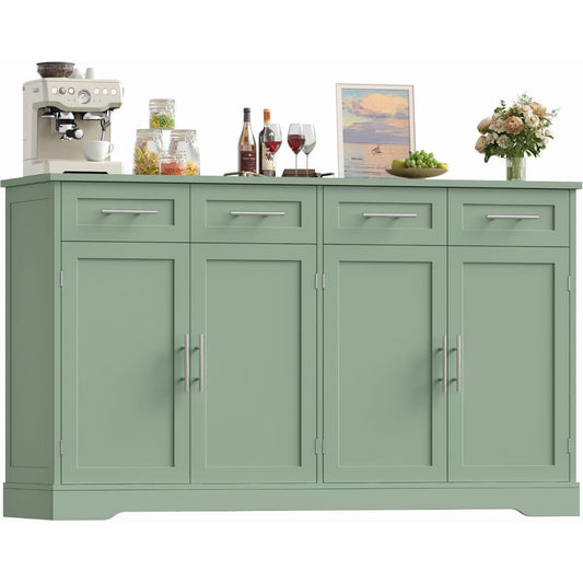 Credenze e buffet HOCSOK 150cm Credenza Cucina, Madia Cucina 4 Cassetti 4 Ante, Bianco/Verde