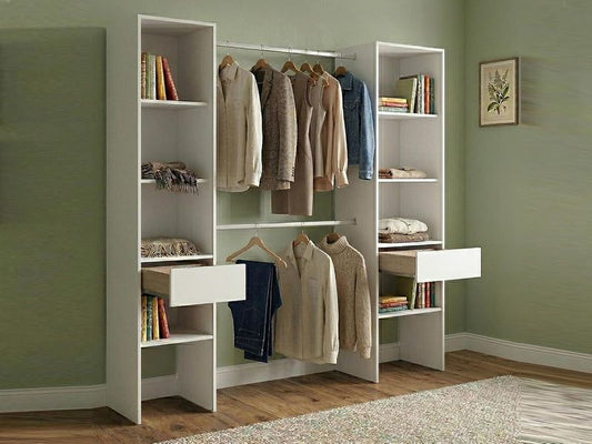 Capiente armadio guardaroba bianco per camera da letto, robusto mobile contenitore 160 x 50 x 185 cm