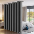 Blickdichter grauer Thermo-Verdunklungsvorhang mit oesen, als Raumteiler und Fensterdekoration fuer grosse Fenster und Balkontueren 244 x 305 cm
