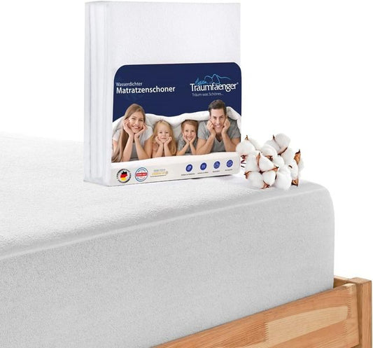Set di due protezioni contro l'umidita certificate Oeko-Tex in cotone, coprimaterasso impermeabili con fissaggio elastico, utilizzabili in sostituzione del lenzuolo con angoli 160 x 200 cm