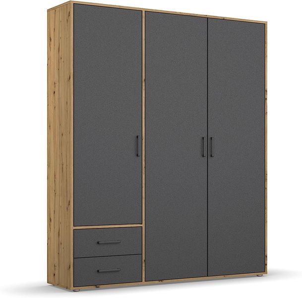 140 cm breiter Aufbewahrungsschrank in metallischem Grau und Artisan-Eiche Optik, modernes stabiles Garderobenmoebel