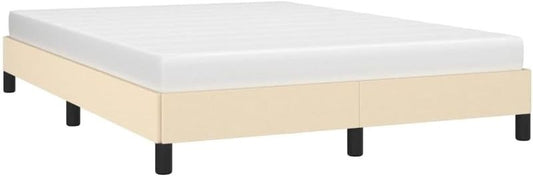 Cremeweisses Stoff-Doppelpolsterbett mit stabilen Stuetzfuessen und vollstaendigem Lattenrost, komfortables modernes Schlafzimmermoebel 140 x 190 cm