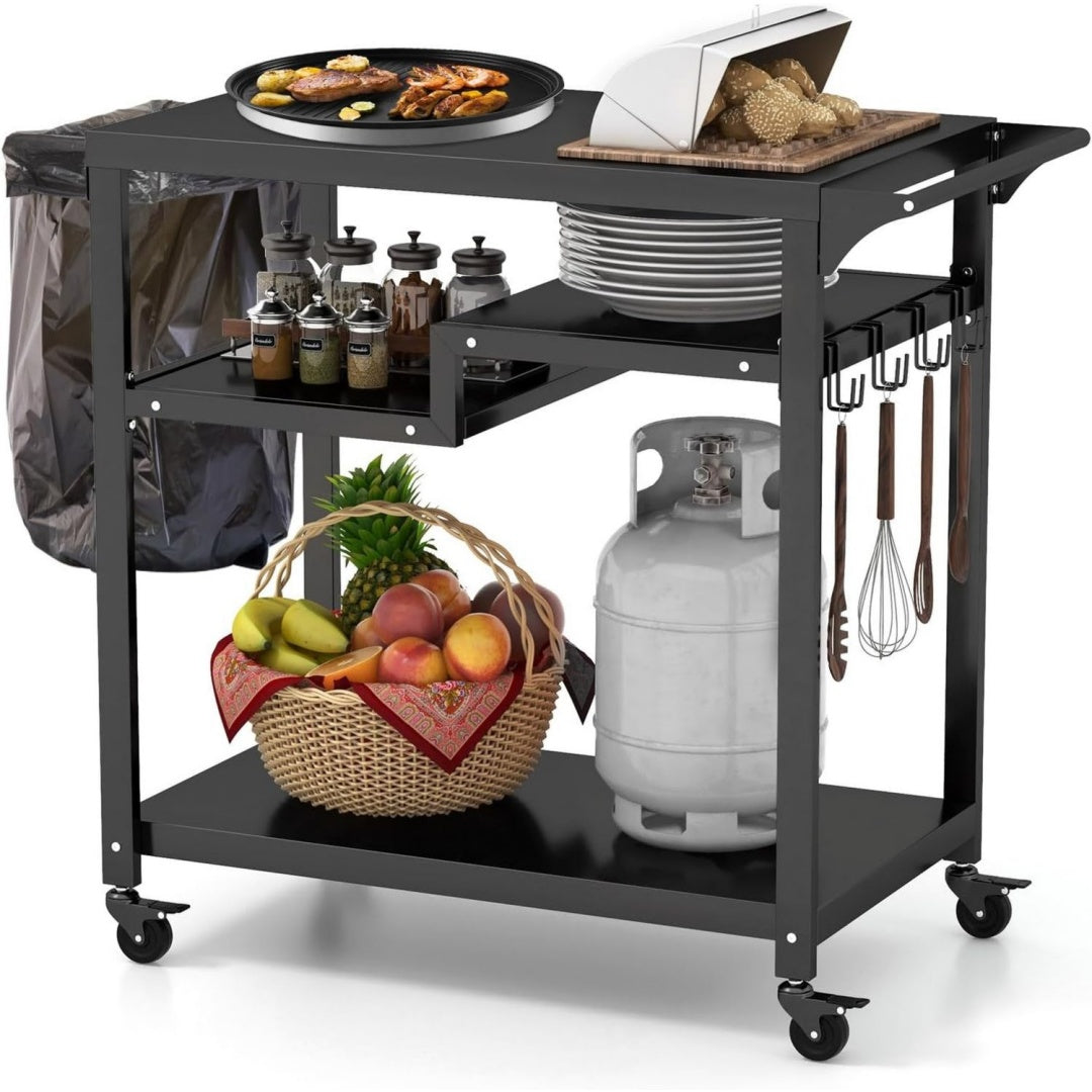 Tavolo KOMFOTTEU Carrello Barbecue Metallico con Tavolo da Lavoro e 4 Ripiani